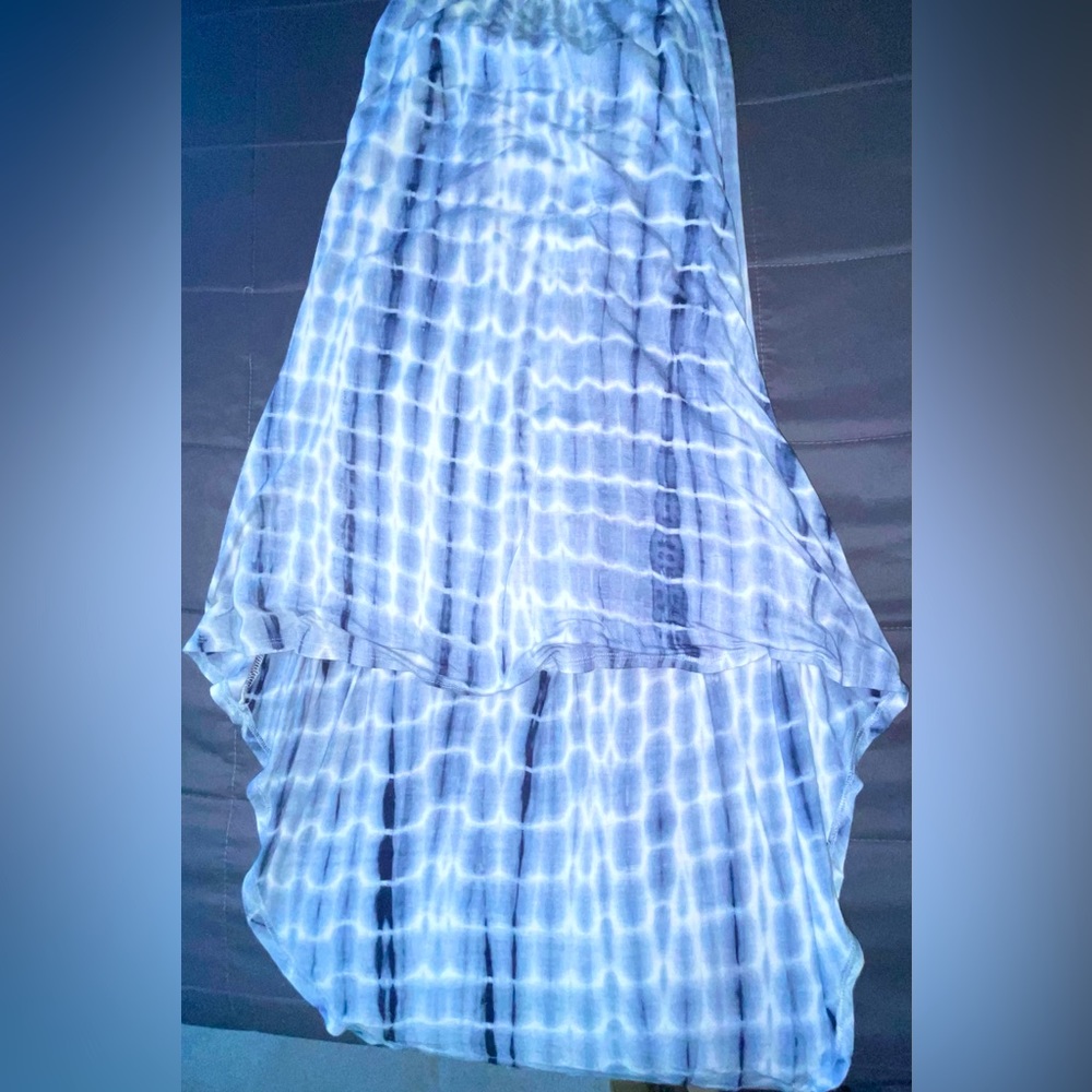 Blue and white tyedye high low strapless dress